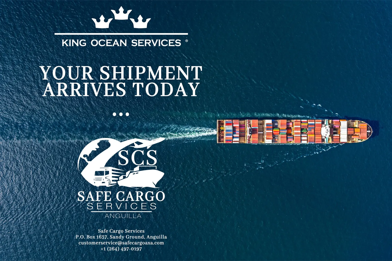 King Ocean Services container ship at sea, bringing shipments to Anguilla with Safe Cargo Services